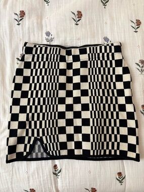 Black and Cream Checker Knit Mini Skirt